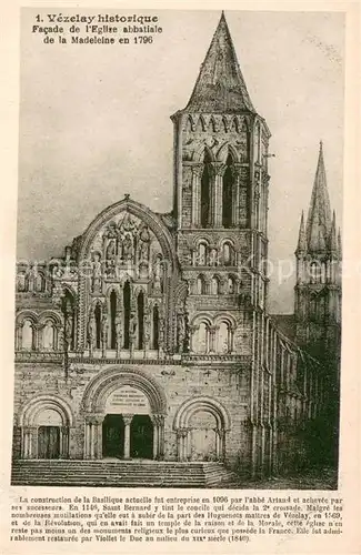 AK / Ansichtskarte Vezelay La ville historique Facade de l Eglise abbatiale de la Madeleine en 1796 Dessin Kuenstlerkarte Vezelay