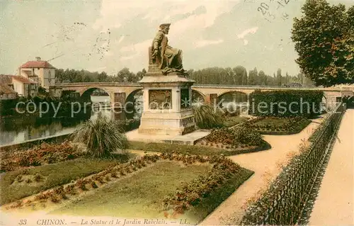 AK / Ansichtskarte Chinon_Indre_et_Loire La Statue et le Jardin Rabelais Chinon_Indre_et_Loire