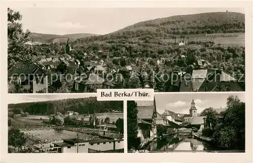 AK / Ansichtskarte Bad_Berka Panorama Freibad Ortsmotiv mit Kirche Bad_Berka