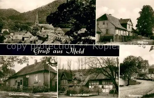 AK / Ansichtskarte Ilfeld_Suedharz Ortsansicht mit Kirche Hufhaus Christianenhaus Braunsteinhaus Birkenmoor Ilfeld Suedharz