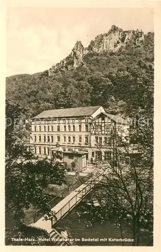 AK / Ansichtskarte Thale_Harz Hotel Waldkaefer im Bodetal mit Katerbruecke Thale_Harz