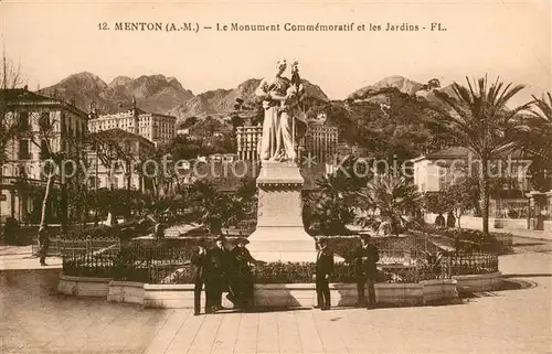 AK / Ansichtskarte Menton_Alpes_Maritimes Monument Commemoratif et les jardins Menton_Alpes_Maritimes
