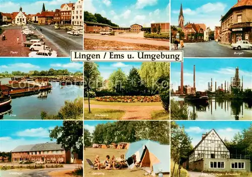 AK / Ansichtskarte Lingen_Ems Markt Emspartie Waldhotel Windhorst Haus Stadtpark Camping Burgstrasse Kraftwerk Jugendherberge Lingen_Ems