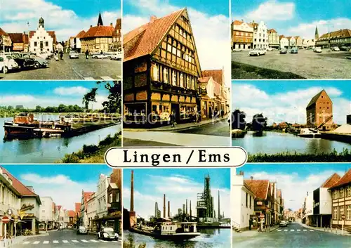 AK / Ansichtskarte Lingen_Ems Marktplatz Fachwerkhaus Emspartien Kraftwerk Ortspartien Lingen_Ems