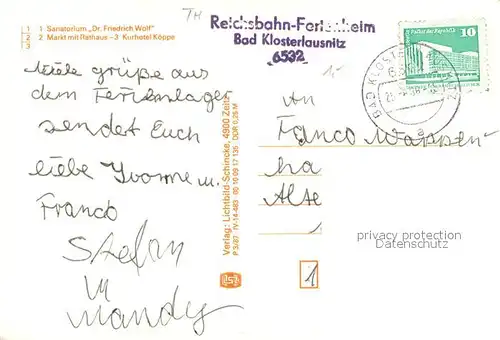 AK / Ansichtskarte Bad_Klosterlausnitz 850 Jahre Jubilaeum Sanatorium Markt Rathaus Kurhotel Bad_Klosterlausnitz