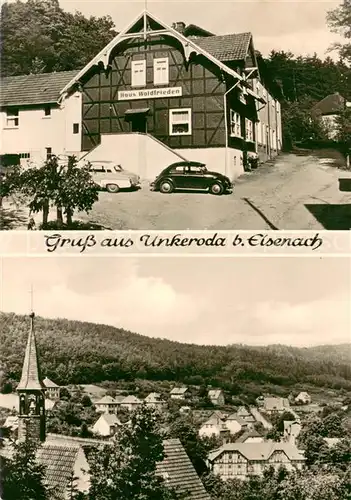 AK / Ansichtskarte Unkeroda_Eisenach_Thueringen Gaststaette Haus Waldfrieden Ortsansicht mit Kirche Unkeroda_Eisenach