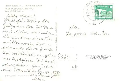 AK / Ansichtskarte Neustadt_Rennsteig Bahnhofstrasse Platz der Einheit Conditorei Cafe Lusky Teilansichten Viehweide Neustadt_Rennsteig