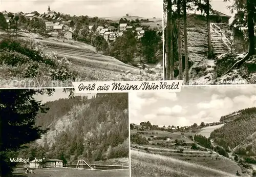AK / Ansichtskarte Meura Panorama Schutzhuette Waldbad Aue Landschaft Thueringer Wald Meura