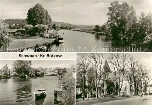 AK / Ansichtskarte Schwaan Partien an der Warnow Markt Kirche Schwaan