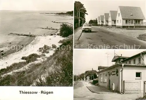 AK / Ansichtskarte Thiessow_Ostseebad_Ruegen Kuestenpanorama Strand Haeuserpartie Gaststaette Thiessow_Ostseebad_Ruegen