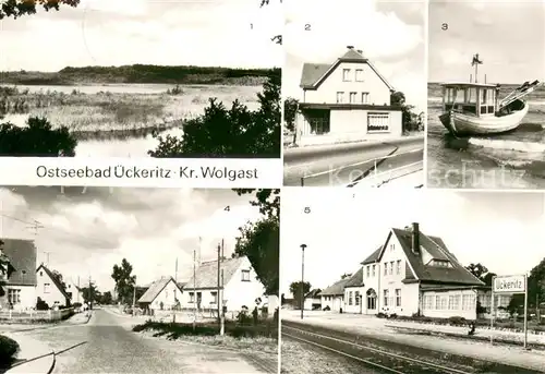 AK / Ansichtskarte ueckeritz_Usedom Wochninsee Ratscafe Fischerboot Hauptstrasse Bahnhof ueckeritz Usedom