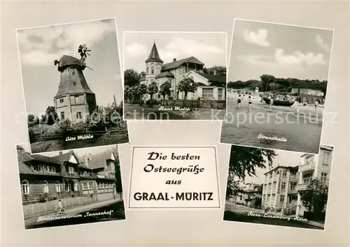 AK / Ansichtskarte Graal Mueritz_Ostseebad Alte Muehle Kindersanatorium Tannenhof Haus Malta Strandhalle Rosa Luxemburg Heim Graal Mueritz_Ostseebad