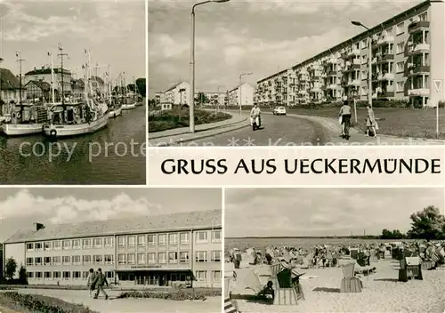 AK / Ansichtskarte Ueckermuende_Mecklenburg_Vorpommern Hafen Neubauten Haffbad Max Matern Oberschule Ueckermuende_Mecklenburg