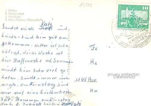 AK / Ansichtskarte Ueckermuende_Mecklenburg_Vorpommern Hafen Neubauten Haffbad Max Matern Oberschule Ueckermuende_Mecklenburg