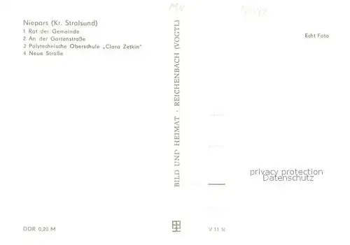 AK / Ansichtskarte Niepars 700 Jahre Jubilaeum Rat der Gemeinde Gartenstrasse Polytechnische Oberschule Clara Zetkin Neue Strasse Niepars