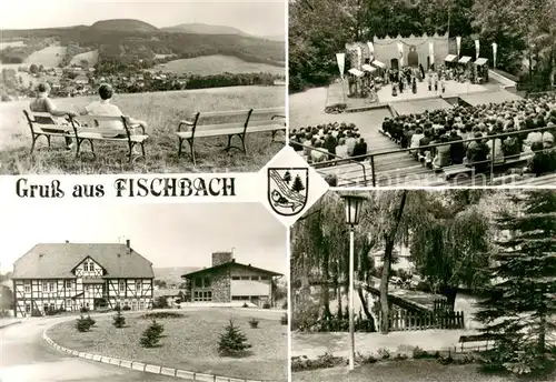 AK / Ansichtskarte Fischbach_Waltershausen Blick zum Grossen Inselsberg Bergbuehne Fachwerkhaus Thueringerbaude Park Fischbach Waltershausen