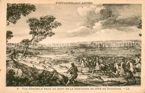 AK / Ansichtskarte Ancien_Fontainebleau Vue generale prise du haut de la montagne du cote du parterre Dessin Kuenstlerkarte Ancien_Fontainebleau