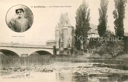 AK / Ansichtskarte La_Fleche Chateau des Carmes Pont sur le Loir Costume Sarthois La_Fleche