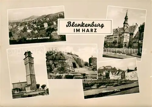 AK / Ansichtskarte Blankenburg_Harz Panorama Blick vom Eichenberg Betriebsferienheim Glueckauf Aussichtsturm Burgruine Rathaus Luehnentorplatz Blankenburg_Harz