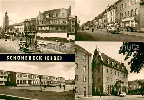 AK / Ansichtskarte Schoenebeck_Elbe Platz der Deutsch Sowjetischen Freundschaft Polytechnische Oberschule Leninstrasse Pflegeheim Schoenebeck Elbe