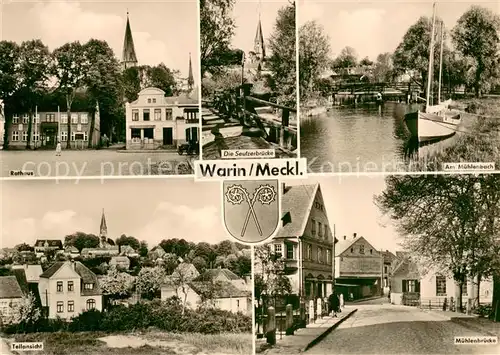 AK / Ansichtskarte Warin Rathaus Seufzerbruecke Muehlenbach Motiv mit Kirche Muehlenbruecke Warin