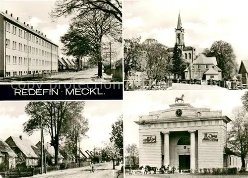 AK / Ansichtskarte Redefin Dorfstrasse Kirche Polytechnische Oberschule Staatliches Hengstdepot Reithalle Redefin