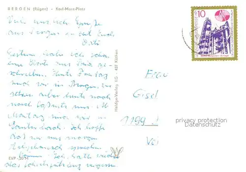 AK / Ansichtskarte Bergen_Ruegen Karl Marx Platz Springbrunnen Bergen Ruegen