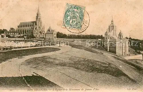AK / Ansichtskarte Bon_Secours_Bonsecours_France Eglise et le Monument de Jeanne d Arc 