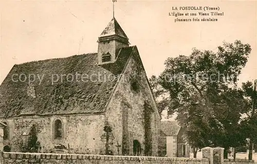 AK / Ansichtskarte La_Postolle Eglise et son Vieux Tilleul plusieurs fois seculaire La_Postolle