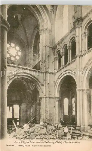 AK / Ansichtskarte Reims_51 Eglise Saint Andre Faubourg Ceres Vue interieure annees de bombardements 1914 17 