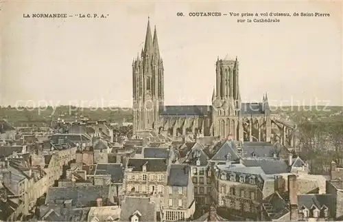 AK / Ansichtskarte Coutances Vue prise a vol doiseau de Saint Pierre sur la Cathedrale Coutances