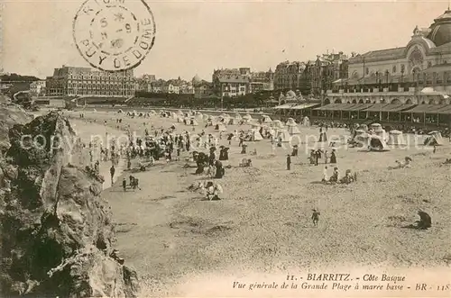 AK / Ansichtskarte Biarritz_Pyrenees_Atlantiques Vue generale de la grande plage a maree basse Biarritz_Pyrenees