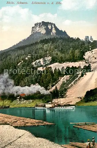 AK / Ansichtskarte S?chsische_Schweiz Lilienstein v.d. Elbe Dampfer 