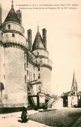 AK / Ansichtskarte Langeais Chateau XVe siecle Monument historique Pont levis Eglise Langeais