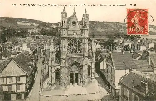 AK / Ansichtskarte Vernon_Eure Eglise Notre Dame et vue generale vers les collines de Vernonnet Vernon Eure