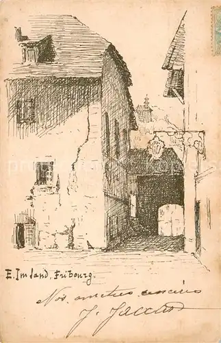 AK / Ansichtskarte Fribourg_Moselle Dessin Kuenstlerkarte Fribourg_Moselle