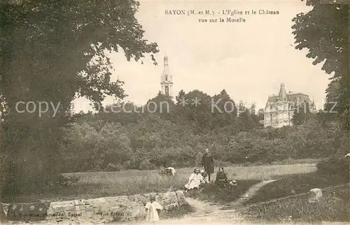 AK / Ansichtskarte Bayon Eglise et le Chateau vue sur la Moselle Bayon