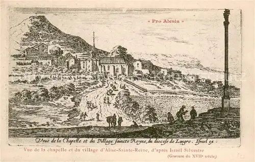 Alesia(Roman War)_Alise Sainte Reine Vue de la chapelle et du village d Alise Sainte Reine d apres Israel Silvestre Gravure du XVIIe siecle Kuenstlerkarte 