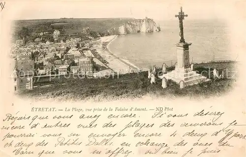 AK / Ansichtskarte Etretat La plage vue prise de la Falaise d Amont Croix Etretat