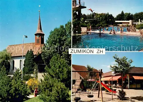 AK / Ansichtskarte Zumikon Kirche Schwimmbad Spielplatz Zumikon