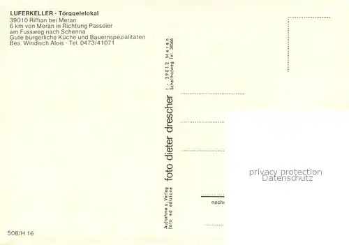 AK / Ansichtskarte Riffian_Meran Toerggelelokal Lufenkeller Details Riffian Meran