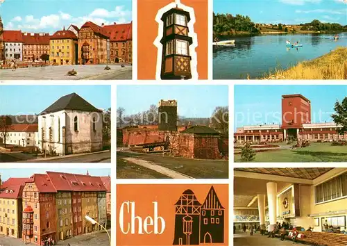 Cheb_Eger Prvne pripominan jiz roku 1061 Stred mesta s Historickym Spalickem je mestskou pamatkovou rezervaci Dnesek reprezentuje nadrazi dokoncene roku 1963 podle navrhu B Hejleka a J Stibycha 