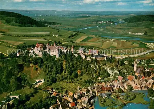 AK / Ansichtskarte Harburg_Schwaben Fliegeraufnahme mit Fuerstlicher Burgschenke Harburg Schwaben