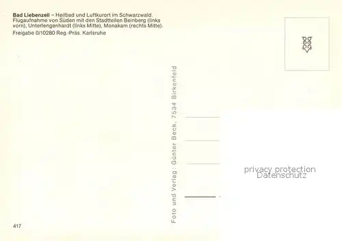 AK / Ansichtskarte Bad_Liebenzell Fliegeraufnahme mit Unterlengenhardt und Monakam Bad_Liebenzell