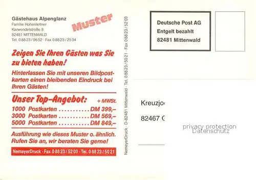 AK / Ansichtskarte Mittenwald_Bayern Gaestehaus Alpenglanz Mittenwald Bayern