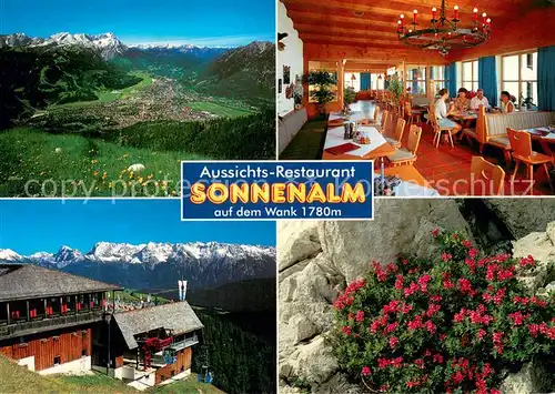 AK / Ansichtskarte Garmisch Partenkirchen Aussichts Restaurant Sonnenalm auf dem Wank Panorama Gaststube Flora Garmisch Partenkirchen