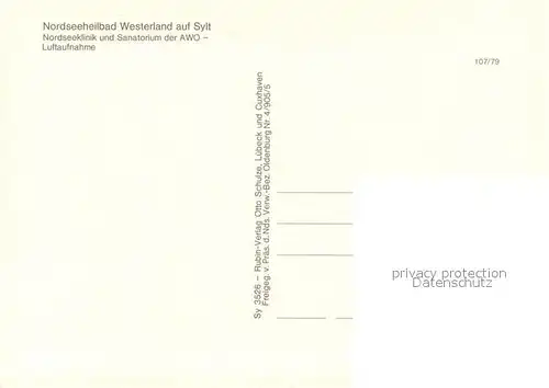 AK / Ansichtskarte Westerland_Sylt Fliegeraufnahme mit Nordseeklinik und Sanatorium der AWO Westerland_Sylt