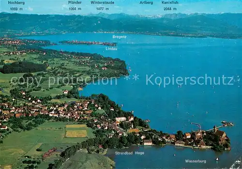 AK / Ansichtskarte Wasserburg_Bodensee Fliegeraufnahme mit Blick auf Lindau und Bregenzerwald Wasserburg Bodensee