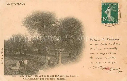 AK / Ansichtskarte Les_Baux de Provence Sur la Route des Baux Les Oliviers Mireille par Frederic Mistral Les_Baux de Provence