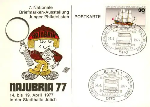 AK / Ansichtskarte Juelich 7. Nationale Briefmarken Ausstellung Junger Philatelisten Najubria 77 Sonderstempel Juelich